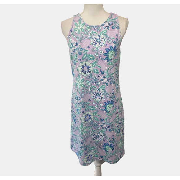Talbots Sleeveless Dress Womens‎ Sz PM Purple Floral Scuba Knit Stretch Lounge - Picture 1 of 9